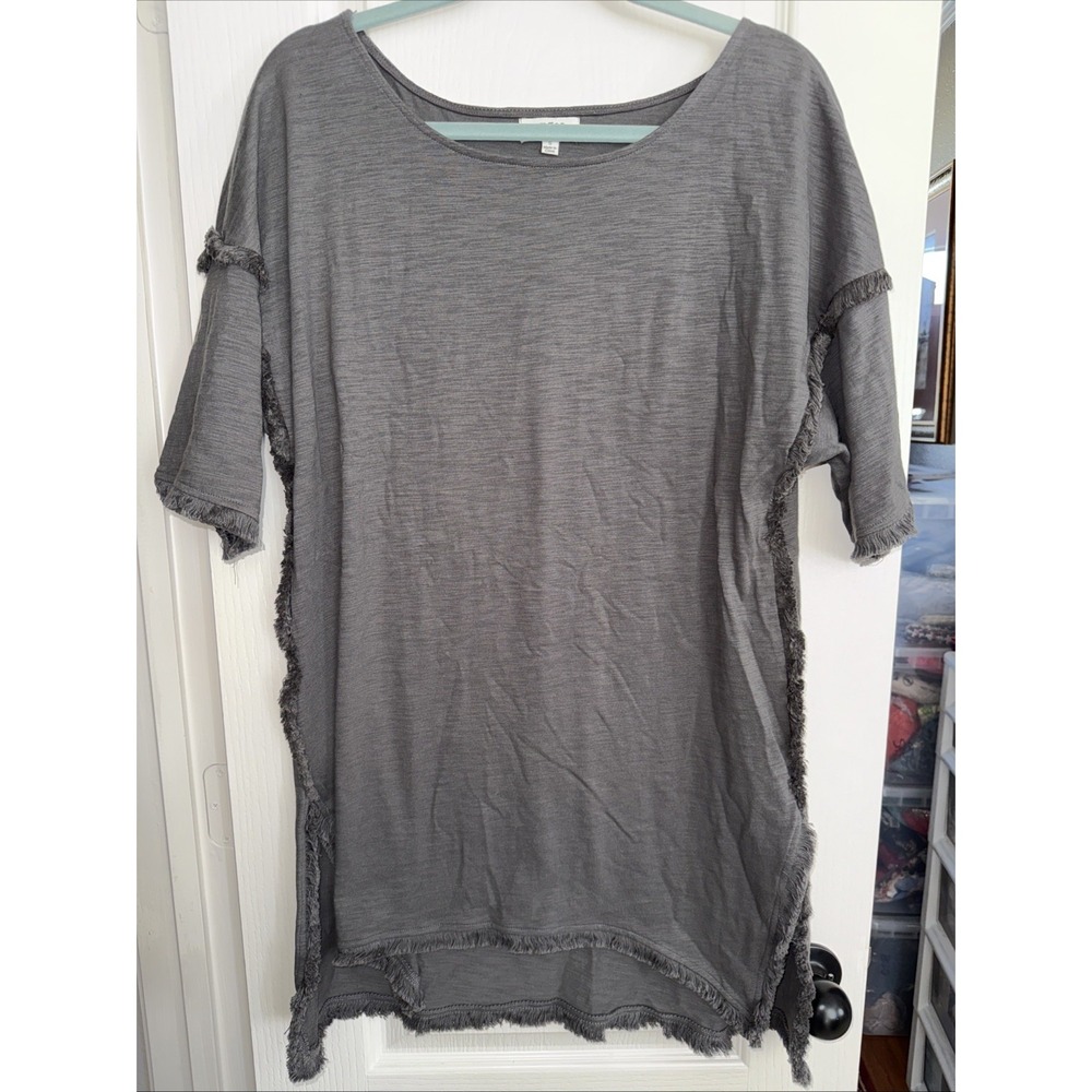 Umgee Tunic Top Scoop Neck Dolman Sleeve Fringe Details‎ Green Size S  4914